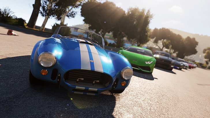 blue convertible coupe game, Lamborghini Huracan, Shelby, blue cars