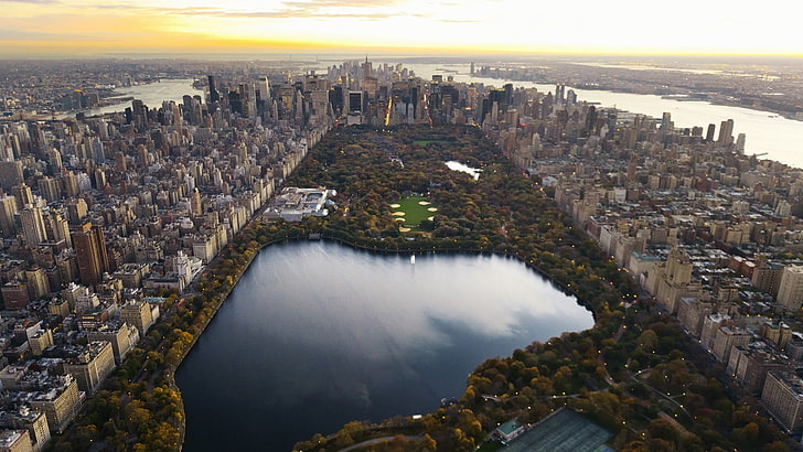 aerial view of buildings, New York City, Central Park, USA, cityscape