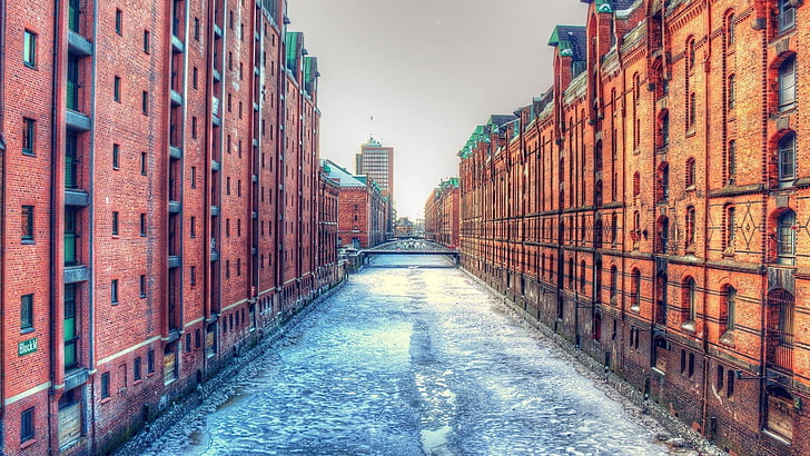 brown painted building, cityscape, HDR, Hamburg, architecture, HD wallpaper