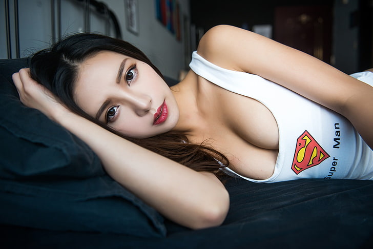 Wallpaper cleavage, long hair, hot girl, boobs, model, tits