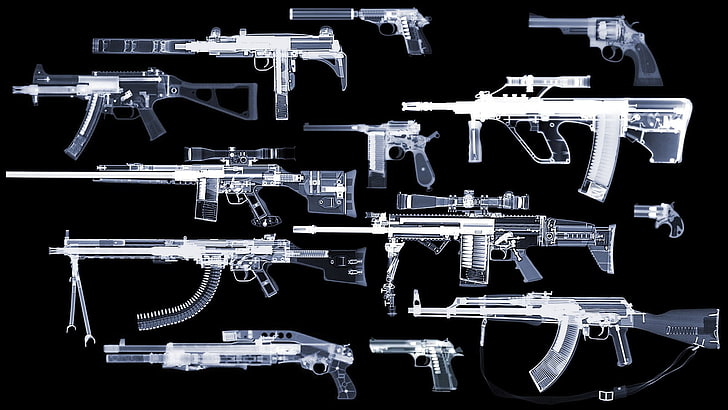 assault rifles illustration, x-rays, gun, pistol, Steyr AUG, HD wallpaper