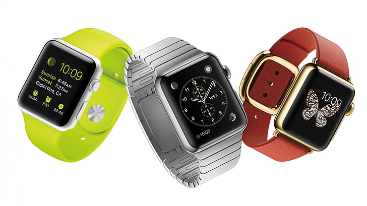 gold-colored and silver-colored aluminum case Apple Watches, pebble time, HD wallpaper