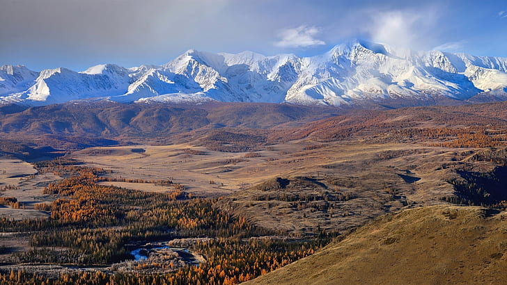 The Altai mountains, autumn, trees, snow, HD wallpaper