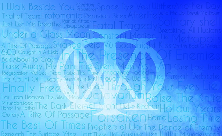 Dream Theater Official, blue background with text overlay, Music, HD wallpaper