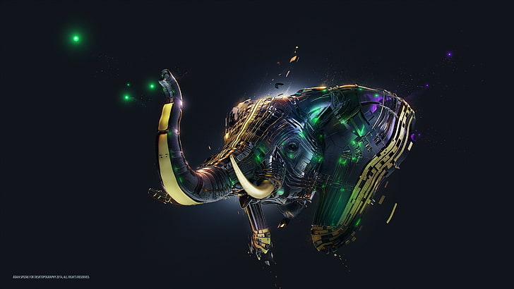 elephant, simple background, digital art, Desktopography, animals