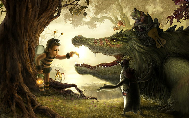 fantasy art, creature, artwork, trees, HD wallpaper