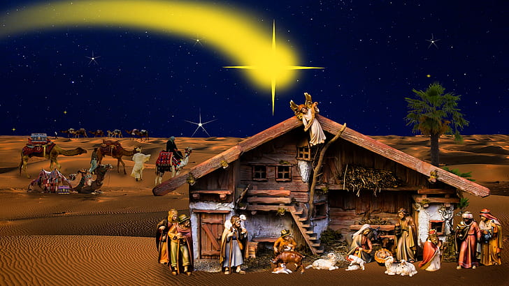 manger, christmas, christmas night, nativity scene, jesus, christian, HD wallpaper