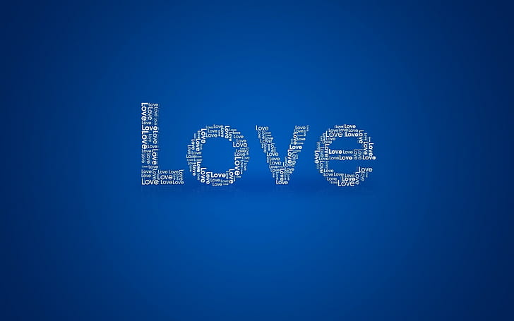 love, blue background, typography, simple background, digital art