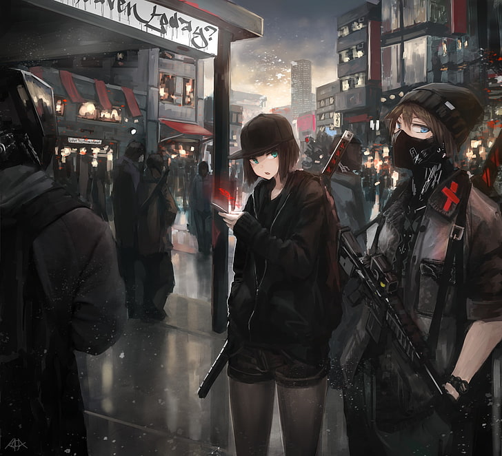 female anime character digital wallpaper, anime girls, weapon