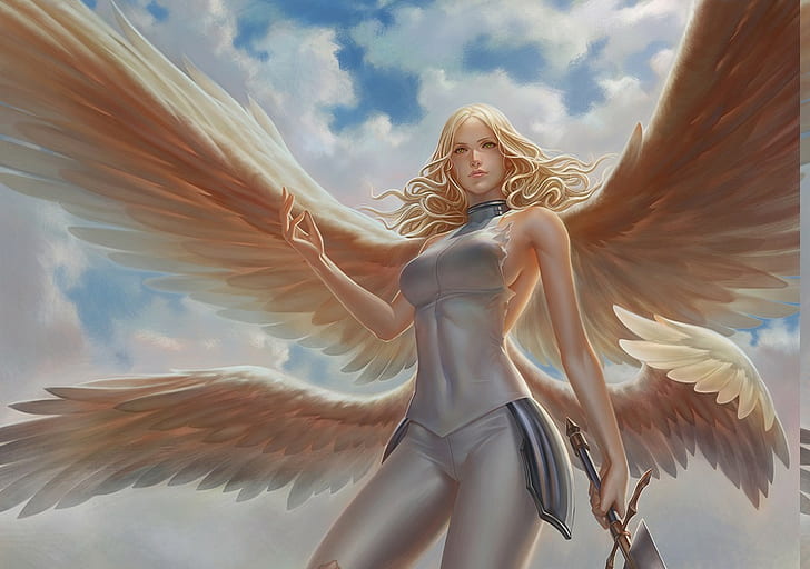 teresa digital art claymore anime wings sword, cloud - sky