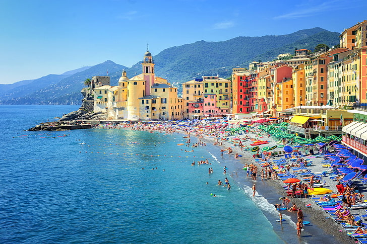 Cities, Genoa, Beach, House, Italy, Ocean, Sea, Town, building exterior, HD wallpaper
