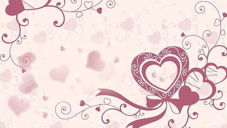 Pink Valentine, bows, hearts, valentines day, ribbon, abstract, HD wallpaper