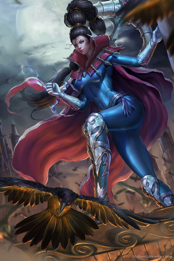 Vayne from League of Legends, eagle, long hair, ADC, fashion