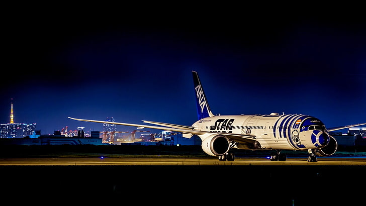 white and blue Star airplane, Boeing, photography, Boeing 787