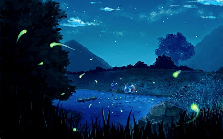 Haruno Sakura, Uchiha Sasuke, Uzumaki Naruto, fireflies, Hatake Kakashi, HD wallpaper
