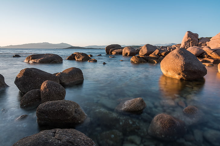 rock, sea, Corsica, nature, solid, rock - object, water, sky, HD wallpaper