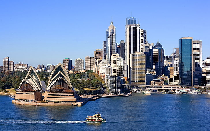 Sydney Opera House, Australia, river, ocean, sea, buildings, architecture