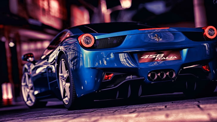 blue sports car, Ferrari 458, Gran Turismo 5, video games, transportation