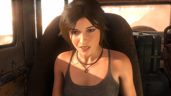women's gray tank top, Rise of the Tomb Raider, Lara Croft, portrait
