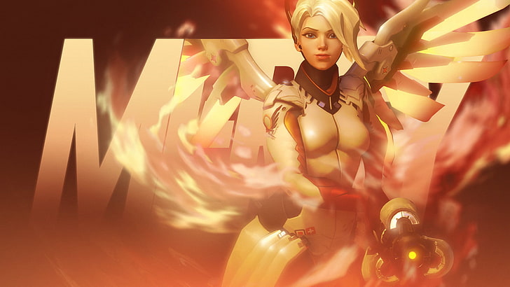 yellow haired woman with wings digital wallpaper, Overwatch, Mercy (Overwatch)