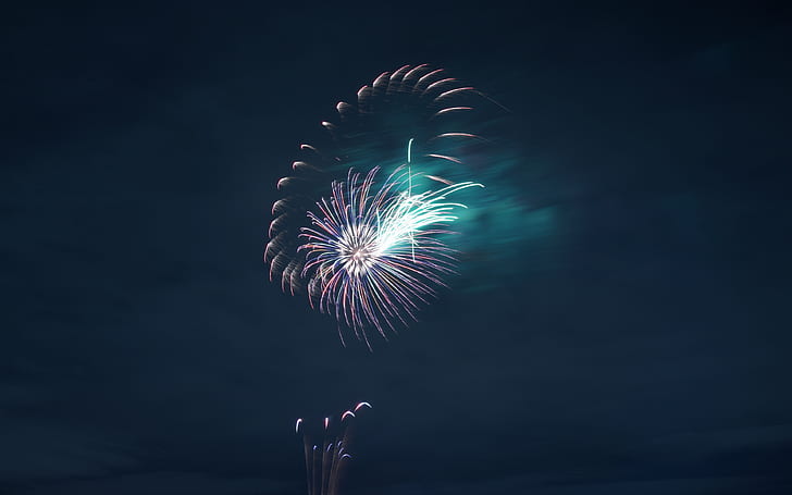 fireworks, night, sky, sparks, HD wallpaper
