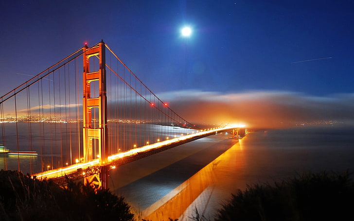 Golden Gate Bridge, San Francisco California, night, lights, famous Place