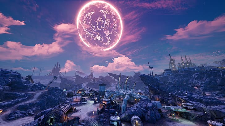 Borderlands 3, video games, screen shot, Moon, Sun, HD wallpaper