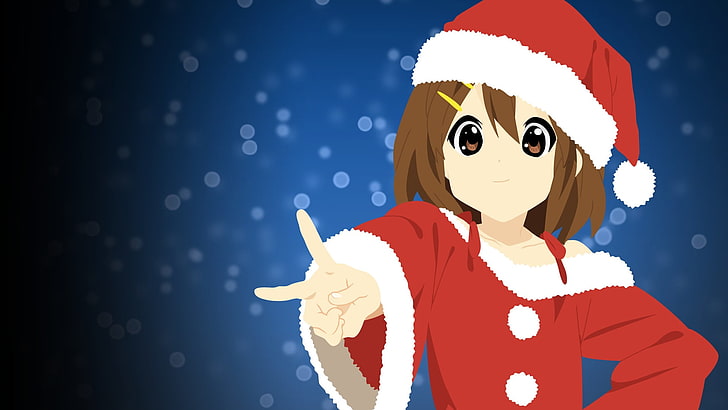 brown haired girl anime character wearing red Santa Claus costume, brown haired girl anime character