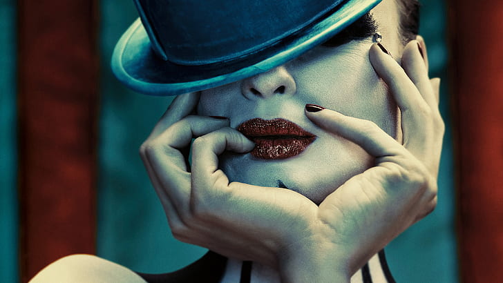 HD wallpaper: women, model, face, American Horror Story, TV, top hat,  finger on lips | Wallpaper Flare