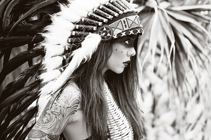 women, sepia, headdress, profile, one person, young adult, young women