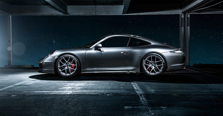 911, Porsche, Carrera 4, grey, side, 2015, HD wallpaper