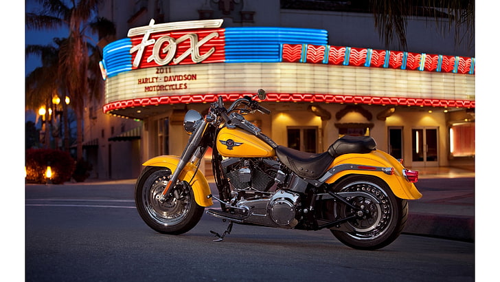 yellow cruiser motorcycle, Harley Davidson, vehicle, transportation, HD wallpaper