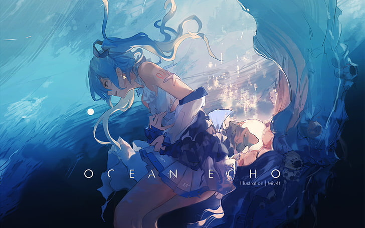 Anime, Vocaloid, Hatsune Miku, water, underwater, sea, real people, HD wallpaper