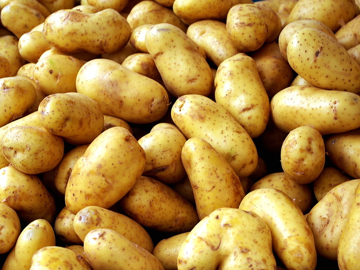 pile of potatoes, young, vegetables, food, raw Potato, freshness, HD wallpaper