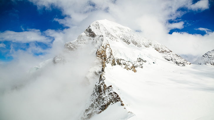 peak, sky, mountain range, cloud, winter, snow, snowy, glacial landform, HD wallpaper