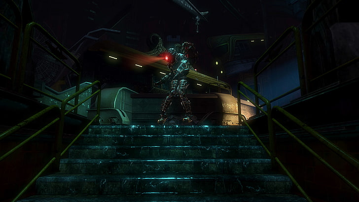 video games, BioShock, BioShock 2, staircase, illuminated, steps and staircases