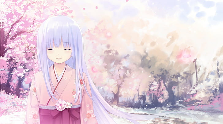 kimono, anime, anime girls, purple hair, long hair, closed eyes