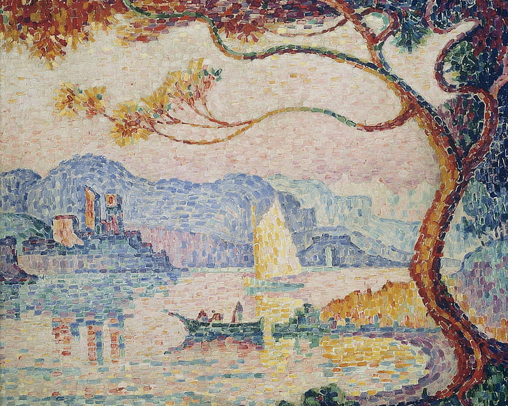 landscape, tower, picture, Antibes, Paul Signac, pointillism, HD wallpaper