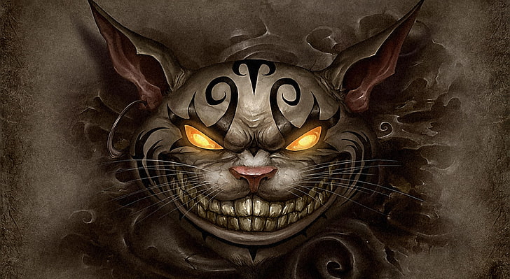 Alice Madness Returns Cheshire Cat, gray cat digital wallpaper
