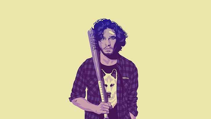 man holding bat portrait, Game of Thrones, Jon Snow, simple background