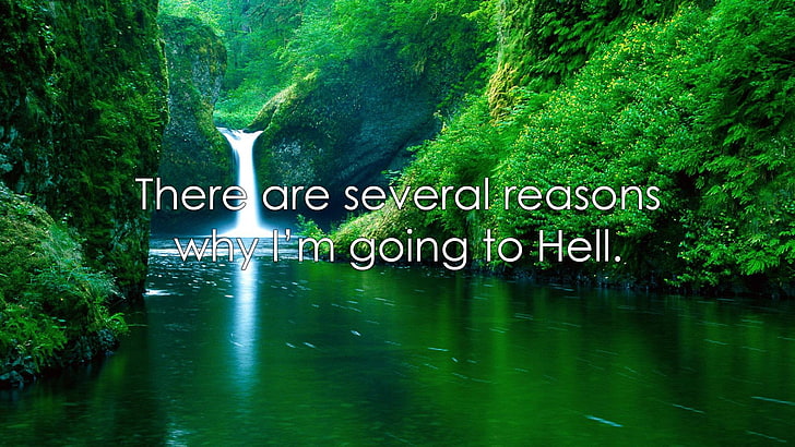 green mountains and waterfalls, landscape, demotivational, quote, HD wallpaper