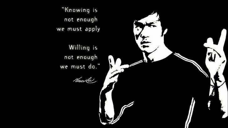 Bruce Lee with text overlay, quote, motivational, one person, HD wallpaper