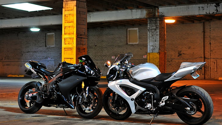 motorcycle, Suzuki GSX-R, Yamaha R1, vehicle, transportation, HD wallpaper