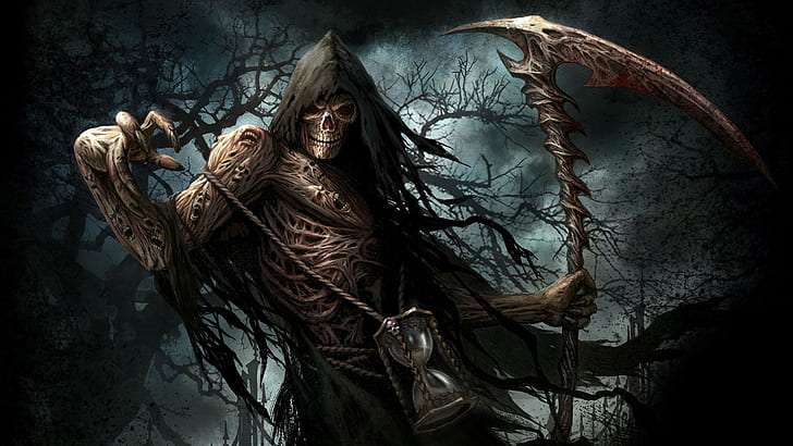 cape, hourglasses, undead, skull, fantasy art, Grim Reaper