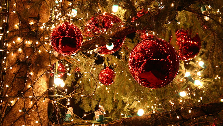 Christmas ornaments, lights, holiday, decoration, christmas decoration, HD wallpaper
