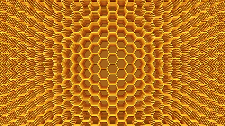 yellow, honeycomb, pattern, symmetry, texture, optical illusion, HD wallpaper