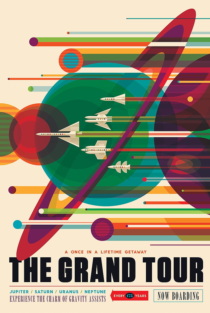 The Grand Tour poster, space, planet, material style, Travel posters, HD wallpaper