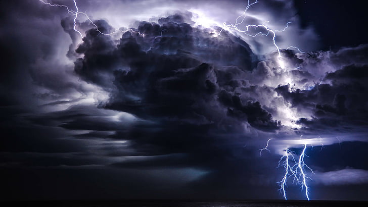 storm, lightning, skies, cloudy, sky, night, dark, HD wallpaper
