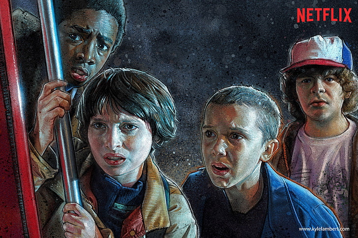 eleven, Stranger Things, portrait, group of people, looking at camera