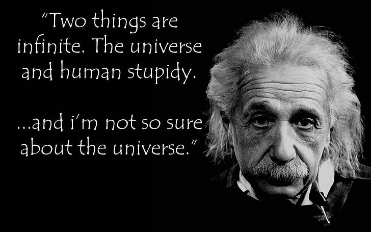 Albert Einstein with text overlay, quote, one person, portrait